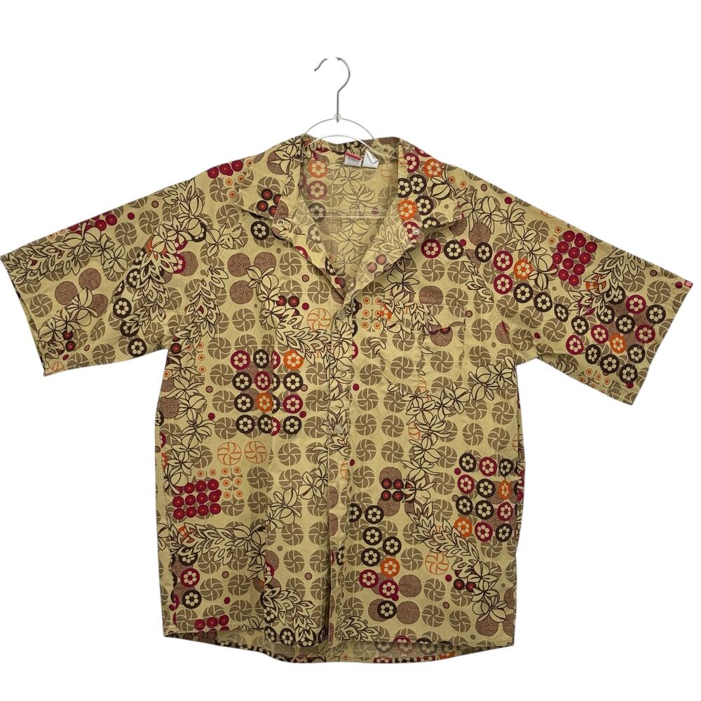 OP Button Up Casual Short Sleeve Men’s Shirt L All Over Print Geometric Hawaiian